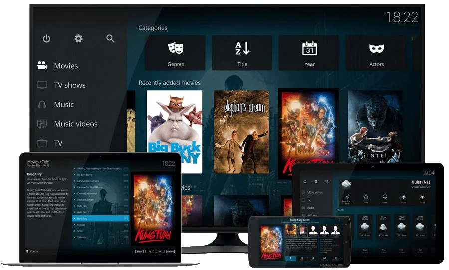 TV, laptop, tablet and phone for compatible streaming players